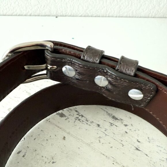 Rod Patrick Mens Full Quill Ostrich Leather Belt Dark Brown 1.25” Tapered Sz 34 - Picture 6 of 12